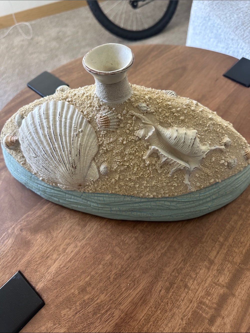 Coastal Shell Ceramic Vase Decor in Light Blue and Sand